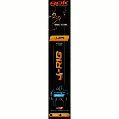 ROK J-RIG Wide Gape Barbless - 2db/csomag - előkötött szakáll nélküli horog - 4 - 0,40mm