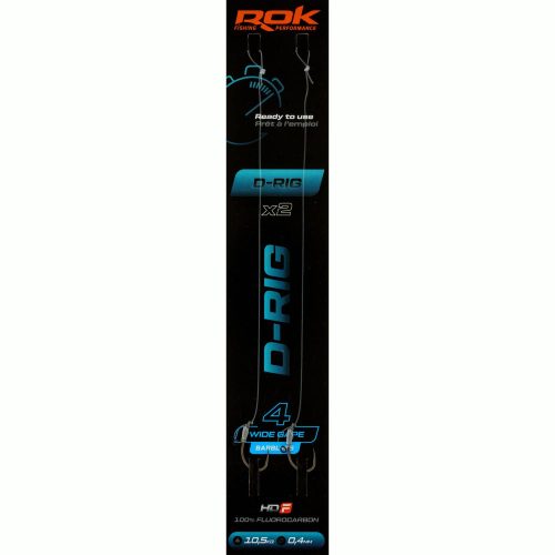 ROK D-RIG Wide Gape Barbless - 2db/csomag - előkötött szakáll nélküli horog - 4 - 0,40mm