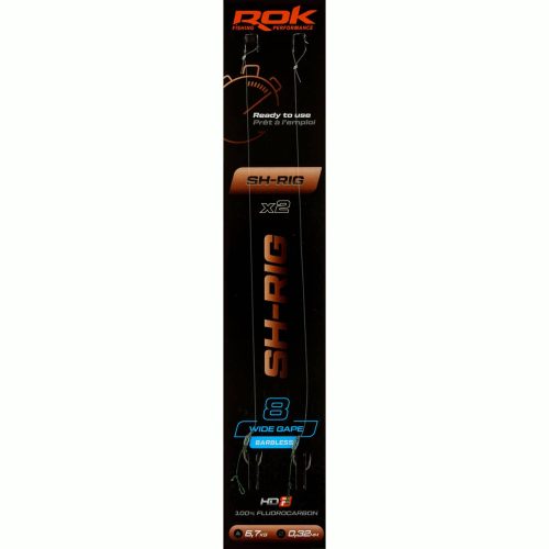 ROK SH-RIG Wide Gape Barbless - 2db/csomag - előkötött szakáll nélküli horog - 8 - 0,32mm