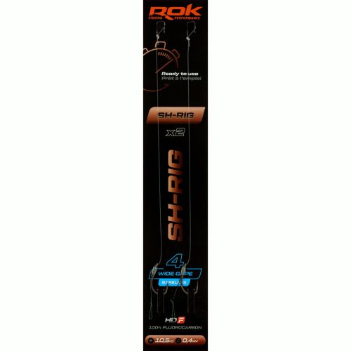 ROK SH-RIG Wide Gape Barbless - 2db/csomag - előkötött szakáll nélküli horog - 4 - 0,40mm