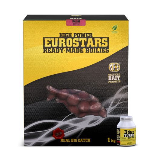 SBS Eurostar Ready-Made Boilies + 50 ml 3 in One Turbo Bait Dip  20 mm Strawberry Jam 1kg